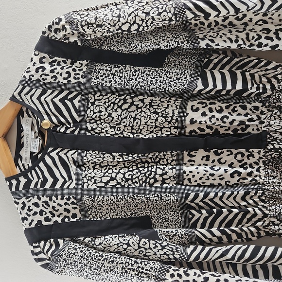 Anne Crimmins For Umi Collections 100% Silk B & W Animal Print Geometric Dress - Picture 2 of 11